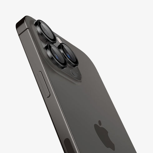 AGL05205 - iPhone 14 Pro / 14 Pro Max Optik Pro Lens Protector in black showing the device
